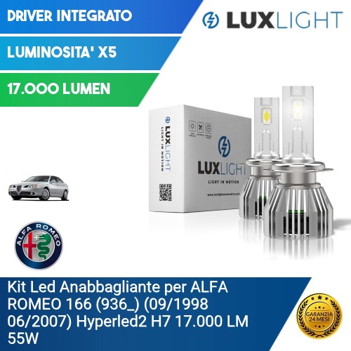 Kit Led Anabbagliante per ALFA ROMEO 166 (936_) (09/1998 06/2007) Hyperled2 H7 17.000 LM 55W