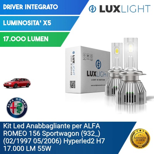 Kit Led Anabbagliante per ALFA ROMEO 156 Sportwagon (932_) (02/1997 05/2006) Hyperled2 H7 17.000 LM 55W