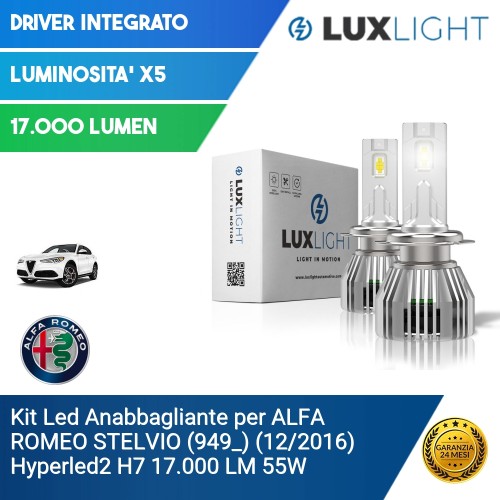 Kit Led Anabbagliante per ALFA ROMEO STELVIO (949_) (12/2016) Hyperled2 H7 17.000 LM 55W