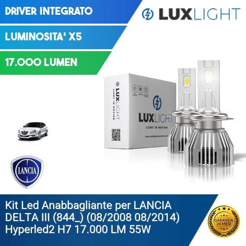 Kit Led Anabbagliante per LANCIA DELTA III (844_) (08/2008 08/2014) Hyperled2 H7 17.000 LM 55W