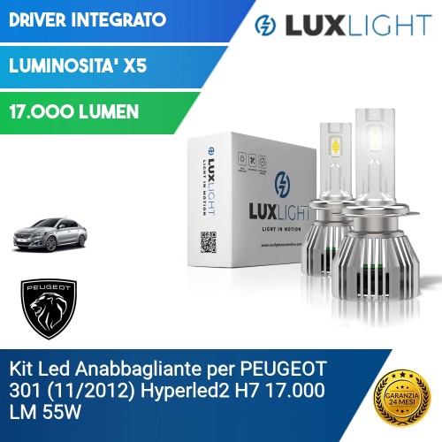 Kit Led Anabbagliante per PEUGEOT 301 (11/2012) Hyperled2 H7 17.000 LM 55W