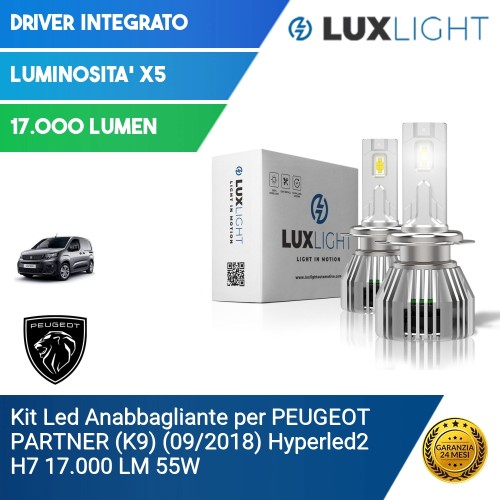 Kit Led Anabbagliante per PEUGEOT PARTNER (K9) (09/2018) Hyperled2 H7 17.000 LM 55W