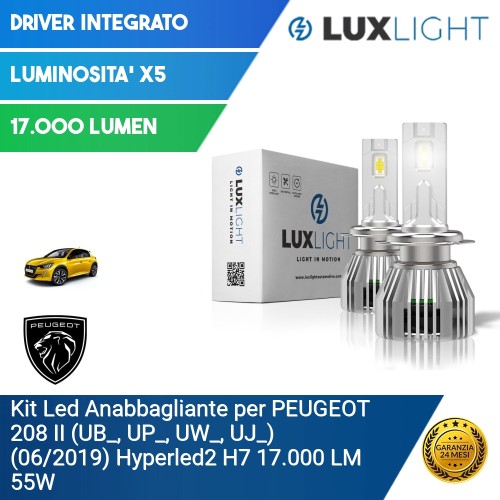Kit Led Anabbagliante per PEUGEOT 208 II (UB_, UP_, UW_, UJ_) (06/2019) Hyperled2 H7 17.000 LM 55W