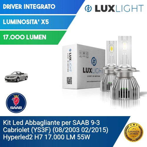 Kit Led Abbagliante per SAAB 9-3 Cabriolet (YS3F) (08/2003 02/2015) Hyperled2 H7 17.000 LM 55W