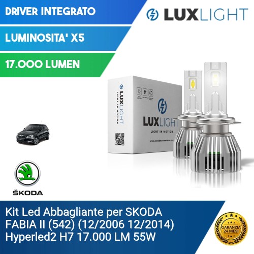 Kit Led Abbagliante per SKODA FABIA II (542) (12/2006 12/2014) Hyperled2 H7 17.000 LM 55W