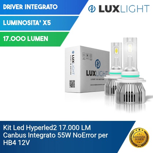 Kit Led Hyperled2 17.000 LM Canbus Integrato 55W NoError per HB4 12V