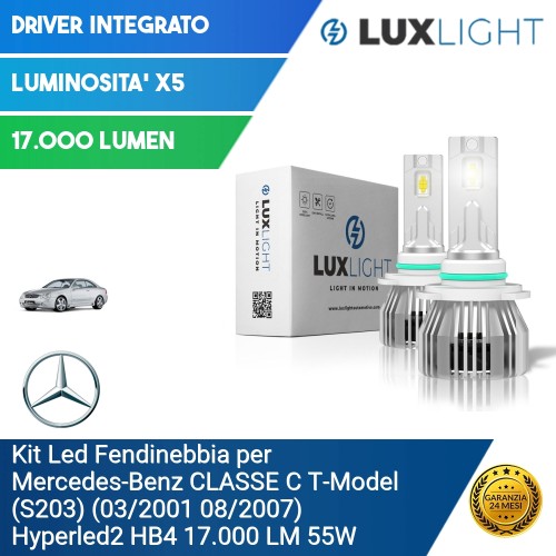 Kit Led Fendinebbia per Mercedes-Benz CLASSE C T-Model (S203) (03/2001 08/2007) Hyperled2 HB4 17.000 LM 55W