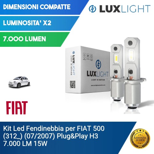 Kit Led Fendinebbia per FIAT 500 (312_) (07/2007) Plug&Play H3 7.000 LM 15W