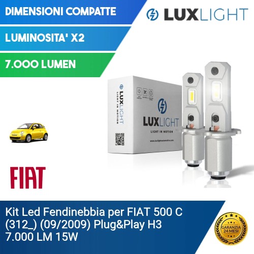 Kit Led Fendinebbia per FIAT 500 C (312_) (09/2009) Plug&Play H3 7.000 LM 15W