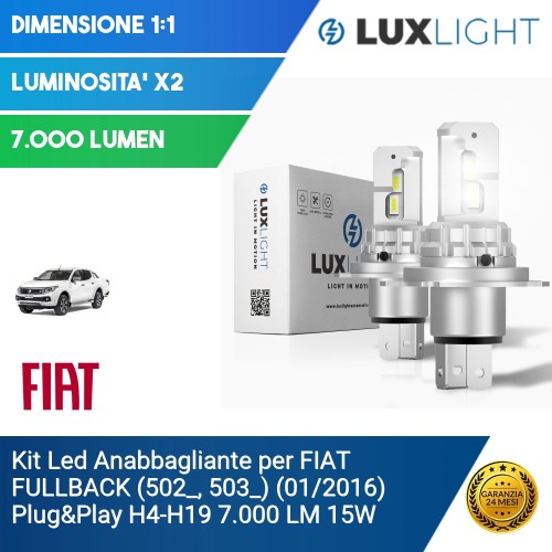 Kit Led Anabbagliante per FIAT FULLBACK (502_, 503_) (01/2016) Plug&Play H4-H19 7.000 LM 15W