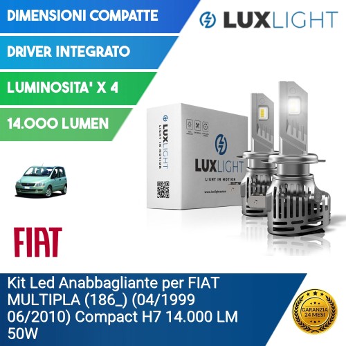 Kit Led Anabbagliante per FIAT MULTIPLA (186_) (04/1999 06/2010) Compact H7 14.000 LM 50W