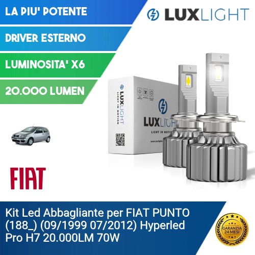 Kit Led Abbagliante per FIAT PUNTO (188_) (09/1999 07/2012) Hyperled Pro H7 20.000LM 70W