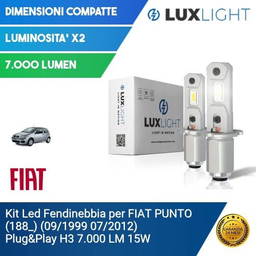 Kit Led Fendinebbia per FIAT PUNTO (188_) (09/1999 07/2012) Plug&Play H3 7.000 LM 15W