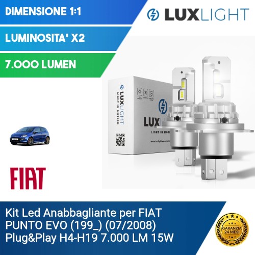 Kit Led Anabbagliante per FIAT PUNTO EVO (199_) (07/2008) Plug&Play H4-H19 7.000 LM 15W