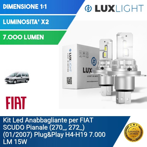 Kit Led Anabbagliante per FIAT SCUDO Pianale (270_, 272_) (01/2007) Plug&Play H4-H19 7.000 LM 15W