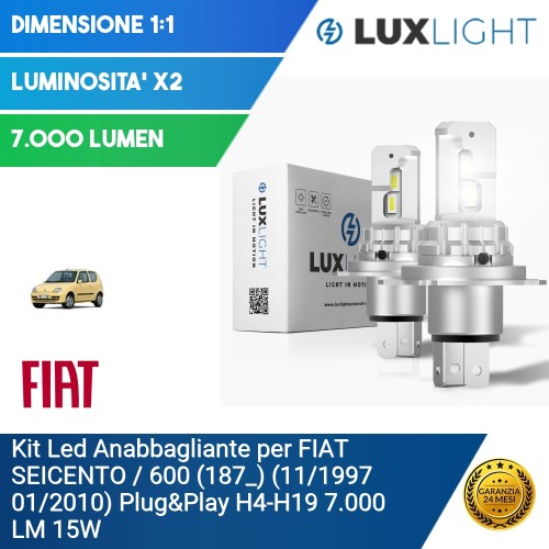 Kit Led Anabbagliante per FIAT SEICENTO / 600 (187_) (11/1997 01/2010) Plug&Play H4-H19 7.000 LM 15W