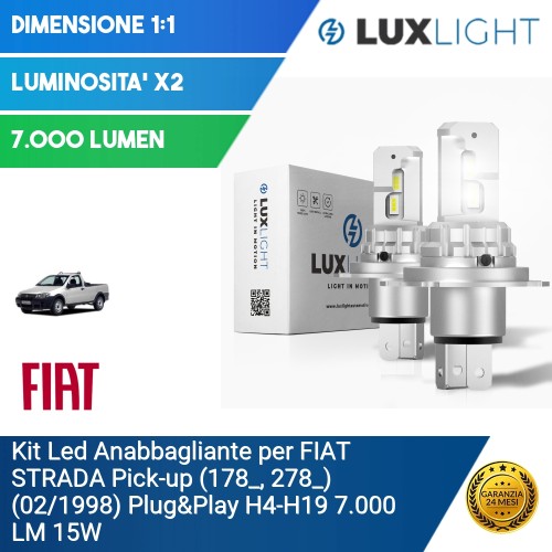 Kit Led Anabbagliante per FIAT STRADA Pick-up (178_, 278_) (02/1998) Plug&Play H4-H19 7.000 LM 15W