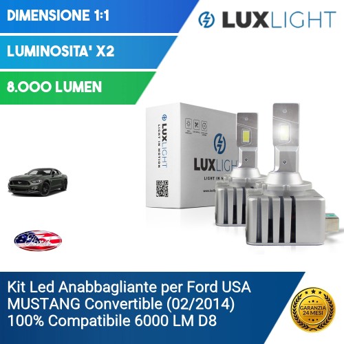 Kit Led Anabbagliante per Ford USA MUSTANG Convertible (02/2014) 100% Compatibile 6000 LM D8