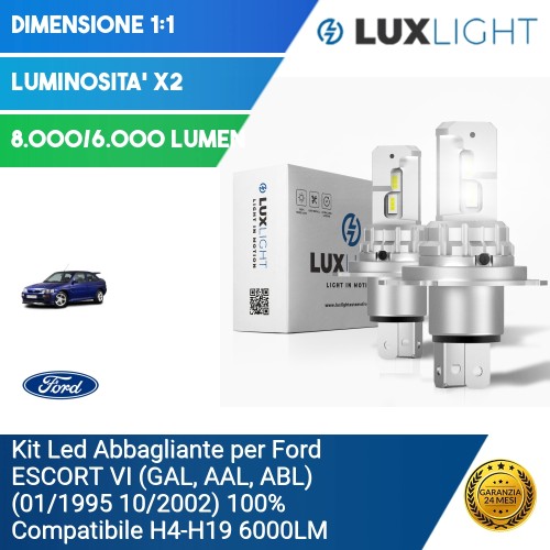 Kit Led Abbagliante per Ford ESCORT VI (GAL, AAL, ABL) (01/1995 10/2002) 100% Compatibile H4-H19 6000LM