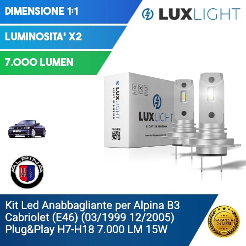 Kit Led Anabbagliante per Alpina B3 Cabriolet (E46) (03/1999 12/2005) Plug&Play H7-H18 7.000 LM 15W