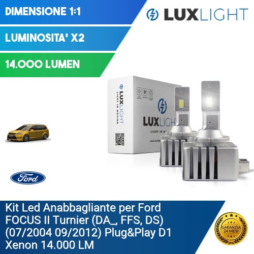 Kit Led Anabbagliante per Ford FOCUS II Turnier (DA_, FFS, DS) (07/2004 09/2012) Plug&Play D1 Xenon 14.000 LM