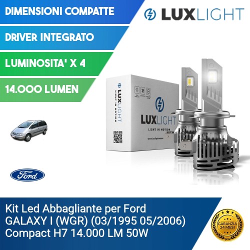 Kit Led Abbagliante per Ford GALAXY I (WGR) (03/1995 05/2006) Compact H7 14.000 LM 50W