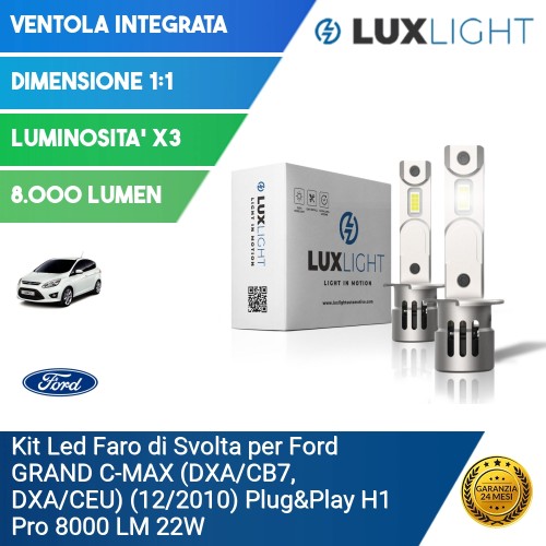 Kit Led Faro di Svolta per Ford GRAND C-MAX (DXA/CB7, DXA/CEU) (12/2010) Plug&Play H1 Pro 8000 LM 22W