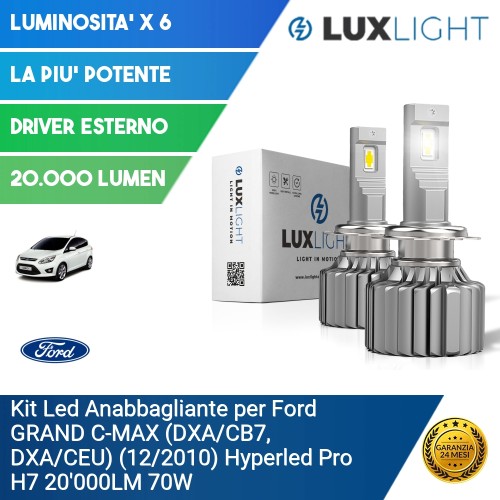 Kit Led Anabbagliante per Ford GRAND C-MAX (DXA/CB7, DXA/CEU) (12/2010) Hyperled Pro H7 20'000LM 70W