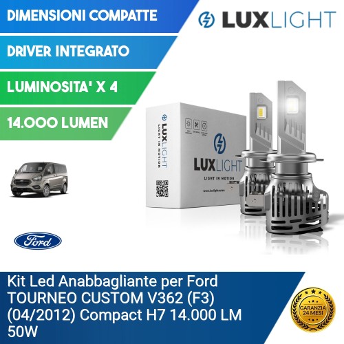 Kit Led Anabbagliante per Ford TOURNEO CUSTOM V362 (F3) (04/2012) Compact H7 14.000 LM 50W