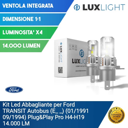 Kit Led Abbagliante per Ford TRANSIT Autobus (E_ _) (01/1991 09/1994) Plug&Play Pro H4-H19 14.000 LM