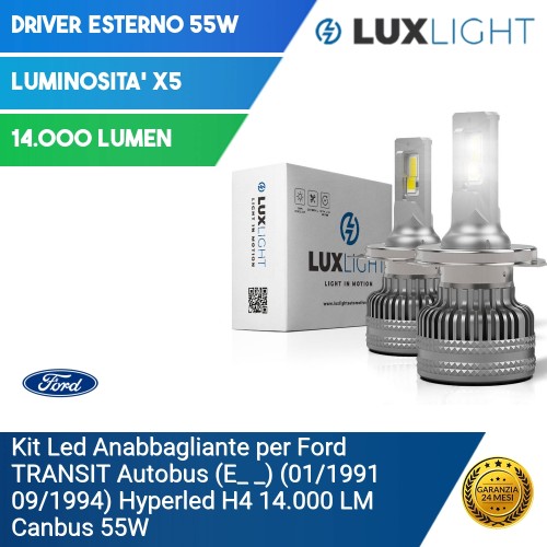 Kit Led Anabbagliante per Ford TRANSIT Autobus (E_ _) (01/1991 09/1994) Hyperled H4 14.000 LM Canbus 55W