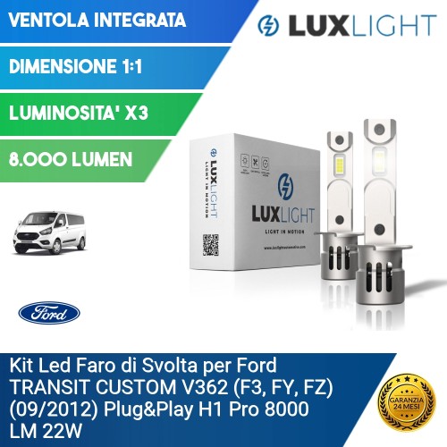 Kit Led Faro di Svolta per Ford TRANSIT CUSTOM V362 (F3, FY, FZ) (09/2012) Plug&Play H1 Pro 8000 LM 22W