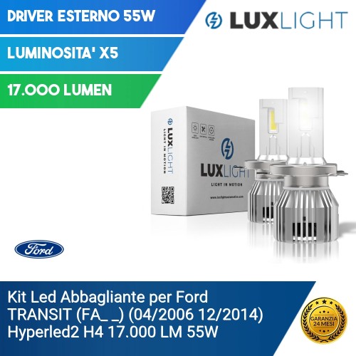 Kit Led Abbagliante per Ford TRANSIT (FA_ _) (04/2006 12/2014) Hyperled2 H4 17.000 LM 55W