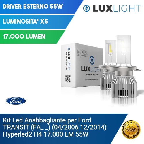 Kit Led Anabbagliante per Ford TRANSIT (FA_ _) (04/2006 12/2014) Hyperled2 H4 17.000 LM 55W