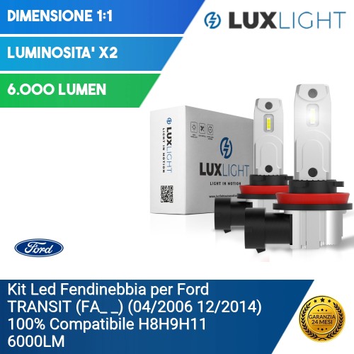 Kit Led Fendinebbia per Ford TRANSIT (FA_ _) (04/2006 12/2014) 100% Compatibile H8H9H11 6000LM