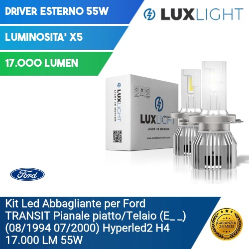 Kit Led Abbagliante per Ford TRANSIT Pianale piatto/Telaio (E_ _) (08/1994 07/2000) Hyperled2 H4 17.000 LM 55W