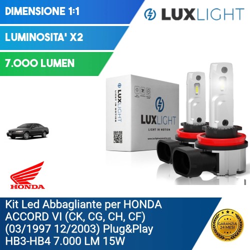 Kit Led Abbagliante per HONDA ACCORD VI (CK, CG, CH, CF) (03/1997 12/2003) Plug&Play HB3-HB4 7.000 LM 15W