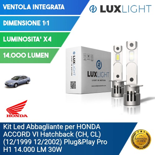 Kit Led Abbagliante per HONDA ACCORD VI Hatchback (CH, CL) (12/1999 12/2002) Plug&Play Pro H1 14.000 LM 30W