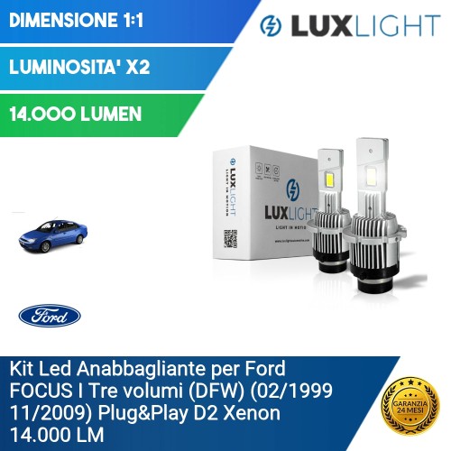 Kit Led Anabbagliante per Ford FOCUS I Tre volumi (DFW) (02/1999 11/2009) Plug&Play D2 Xenon 14.000 LM