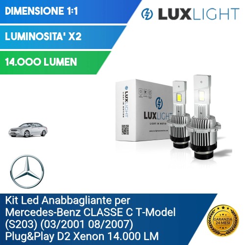 Kit Led Anabbagliante per Mercedes-Benz CLASSE C T-Model (S203) (03/2001 08/2007) Plug&Play D2 Xenon 14.000 LM