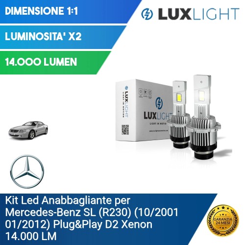 Kit Led Anabbagliante per Mercedes-Benz SL (R230) (10/2001 01/2012) Plug&Play D2 Xenon 14.000 LM