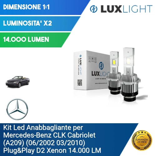 Kit Led Anabbagliante per Mercedes-Benz CLK Cabriolet (A209) (06/2002 03/2010) Plug&Play D2 Xenon 14.000 LM