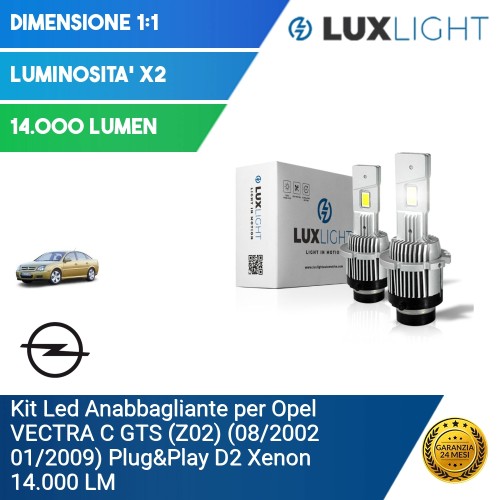 Kit Led Anabbagliante per Opel VECTRA C GTS (Z02) (08/2002 01/2009) Plug&Play D2 Xenon 14.000 LM