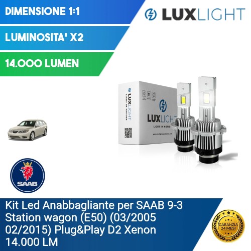 Kit Led Anabbagliante per SAAB 9-3 Station wagon (E50) (03/2005 02/2015) Plug&Play D2 Xenon 14.000 LM