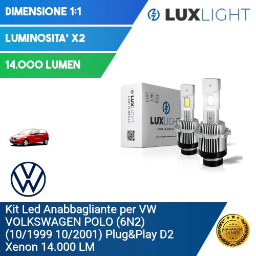 Kit Led Anabbagliante per VW VOLKSWAGEN POLO (6N2) (10/1999 10/2001) Plug&Play D2 Xenon 14.000 LM