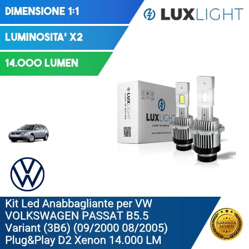 Kit Led Anabbagliante per VW VOLKSWAGEN PASSAT B5.5 Variant (3B6) (09/2000 08/2005) Plug&Play D2 Xenon 14.000 LM