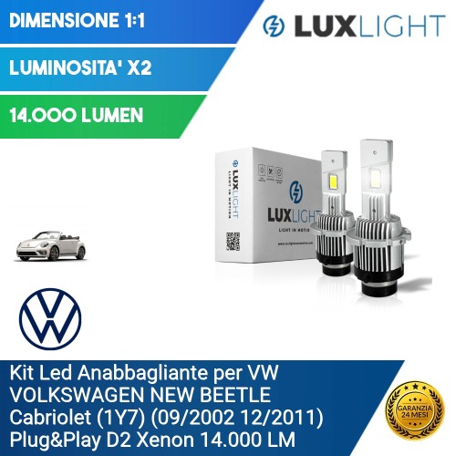 Kit Led Anabbagliante per VW VOLKSWAGEN NEW BEETLE Cabriolet (1Y7) (09/2002 12/2011) Plug&Play D2 Xenon 14.000 LM