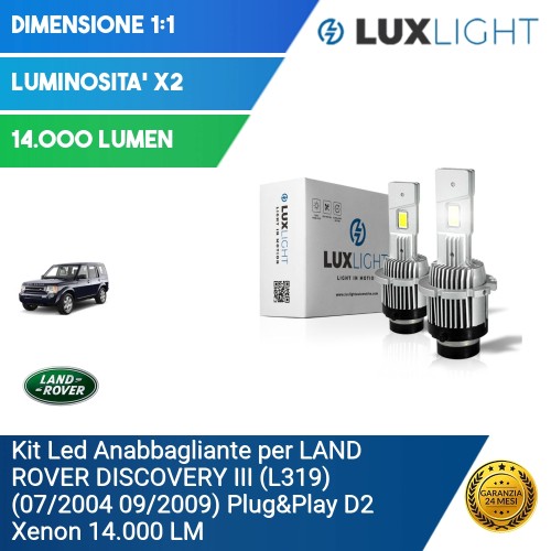 Kit Led Anabbagliante per LAND ROVER DISCOVERY III (L319) (07/2004 09/2009) Plug&Play D2 Xenon 14.000 LM