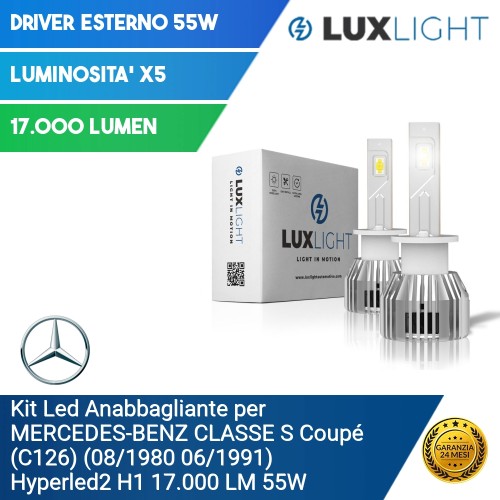 Kit Led Anabbagliante per Mercedes-Benz CLASSE S Coupé (C126) (08/1980 06/1991) Hyperled2 H1 17.000 LM 55W