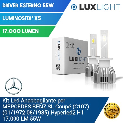Kit Led Anabbagliante per Mercedes-Benz SL Coupé (C107) (01/1972 08/1985) Hyperled2 H1 17.000 LM 55W